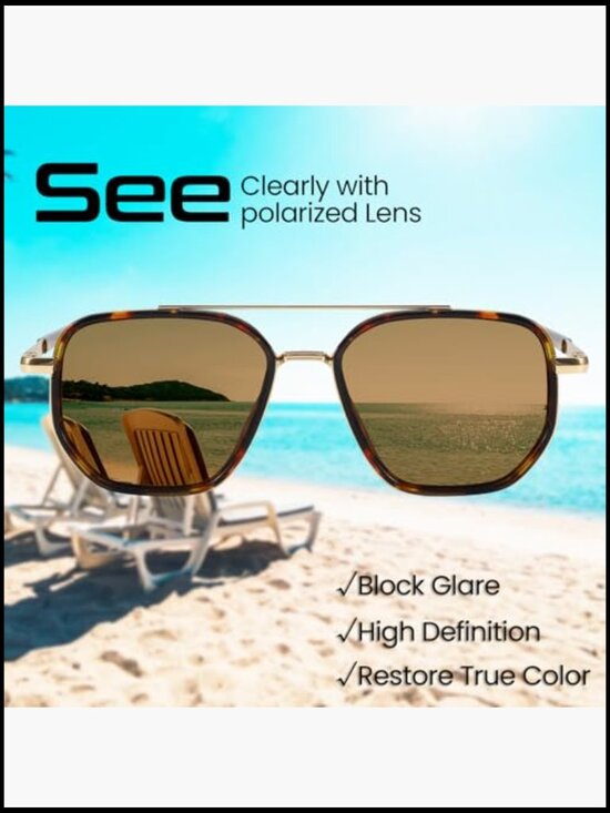 Tangle Free Aviator Sunglasses Square Frame UV Protection Polarized
